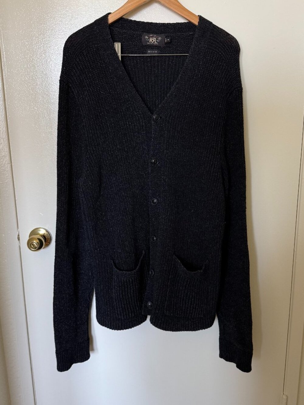 Ralph Lauren RRL Black Cotton Chunky Cardigan XXL